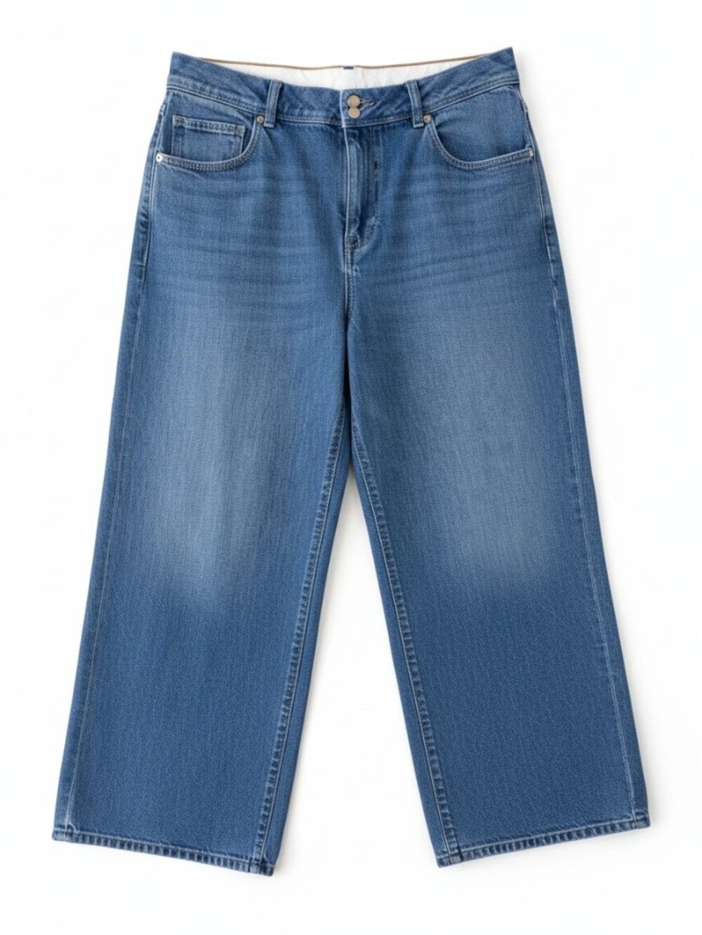 Poetry Wide Leg Crop Jean Medium Wash 100% Cotton Double Button Indie sz 30